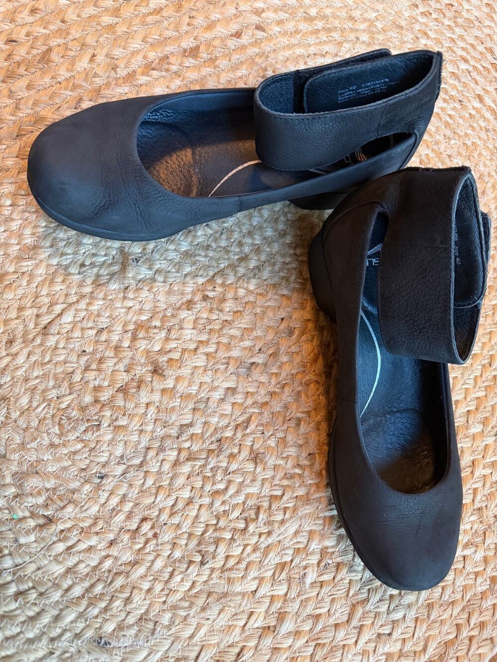 Dansko Lulu Ankle Strap Wedge Mary Jane Shoes – Black Nubuck Leather, Size 40